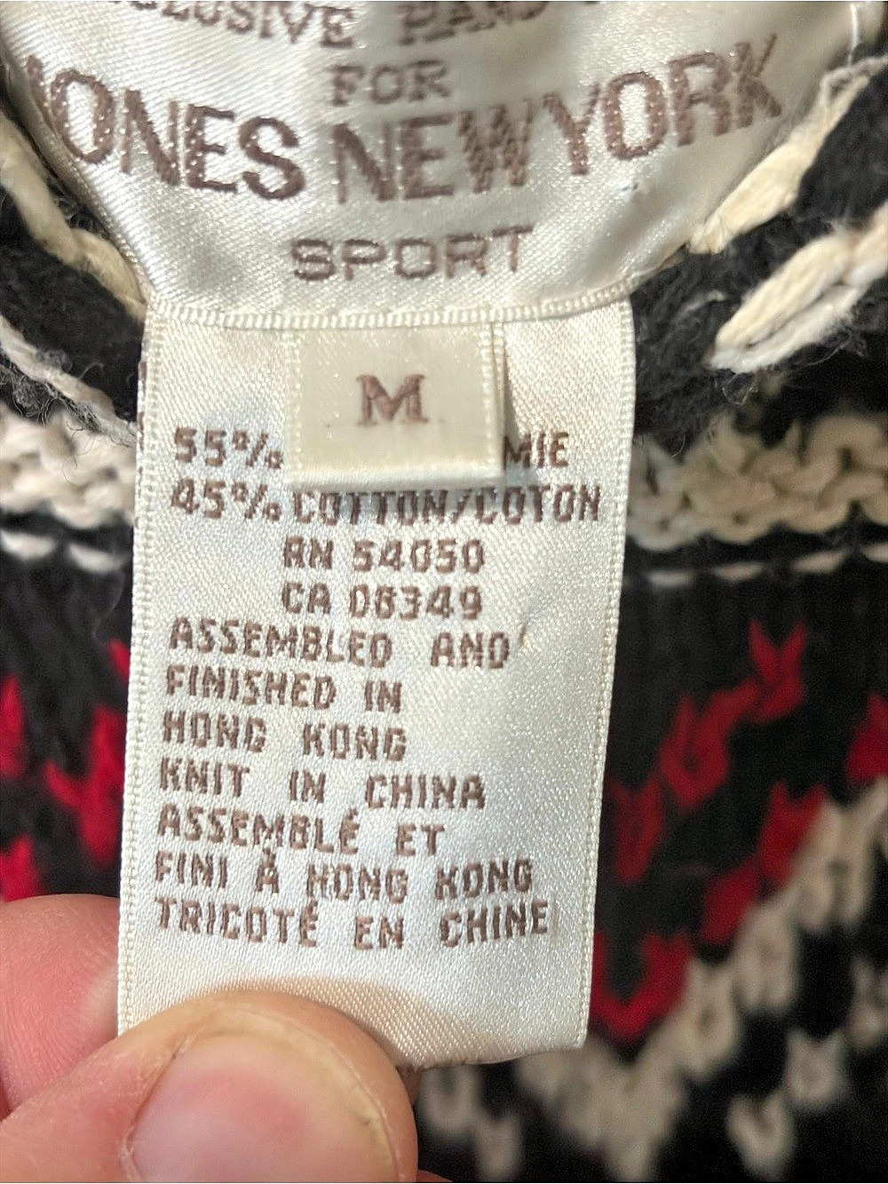 VTG Jones New York Sport Hand Knit Fair Isle Sweater M Ramie Cotton Chunky Mock - Picture 3 of 8